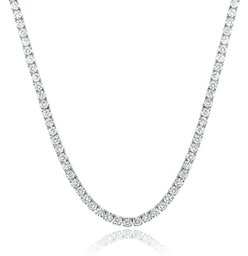 Elegance Tennis Necklace for Women and Men Silver Plated Cubic Zirconia Chain 3mm Round cut CZ Chain