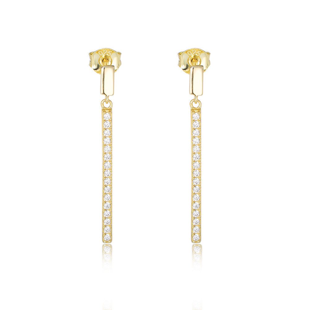 Vertical Bar Drop Earrings 一  S925 Sterling Silver, CZ Paved