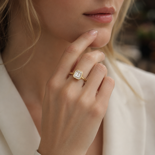 Emeral-cut Bezel Ring — Bezel, Moissanite