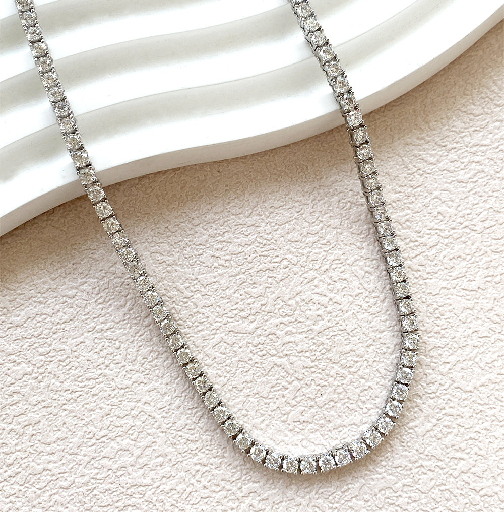 Elegance Tennis Necklace for Women and Men Silver Plated Cubic Zirconia Chain 3mm Round cut CZ Chain