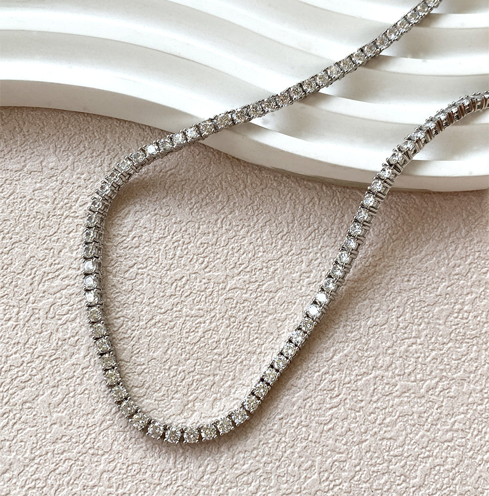 Elegance Tennis Necklace for Women and Men Silver Plated Cubic Zirconia Chain 3mm Round cut CZ Chain