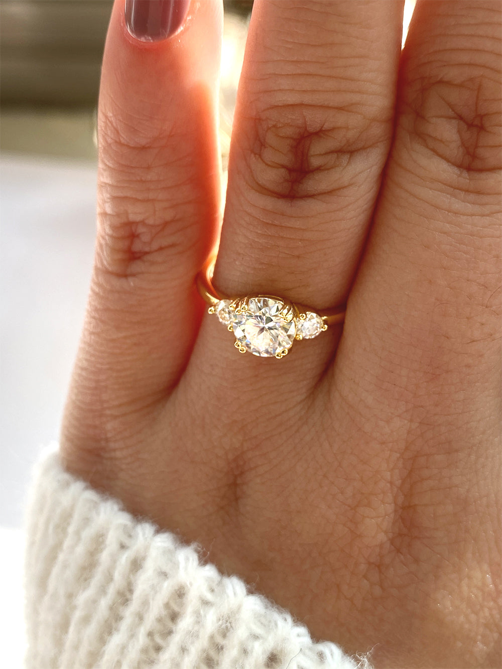 Engagement Ring for Women 24K Gold Filled Moissanite Promise Rings Trilogy Design Simulated Diamond Jewelry