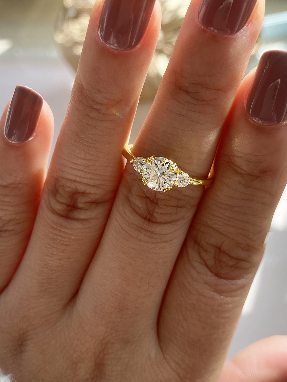 Engagement Ring for Women 24K Gold Filled Moissanite Promise Rings Trilogy Design Simulated Diamond Jewelry