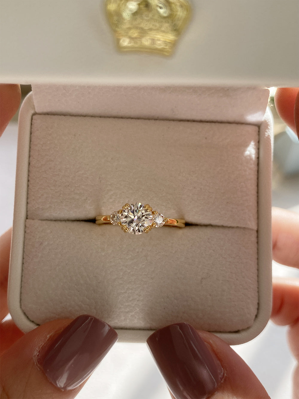 Engagement Ring for Women 24K Gold Filled Moissanite Promise Rings Trilogy Design Simulated Diamond Jewelry