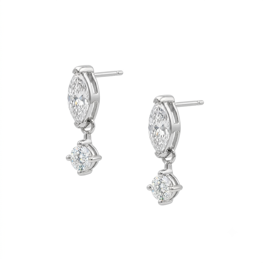 Marquise Stud Earrings - Moissanite, Sterling Silver