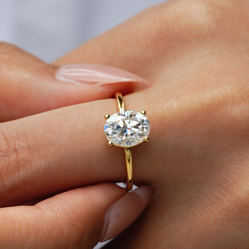 Oval Solitaire Ring 一    Sterling Silver, Moissanite
