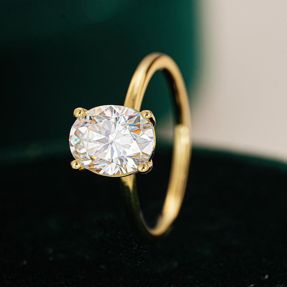 Oval Solitaire Ring 一    Sterling Silver, Moissanite