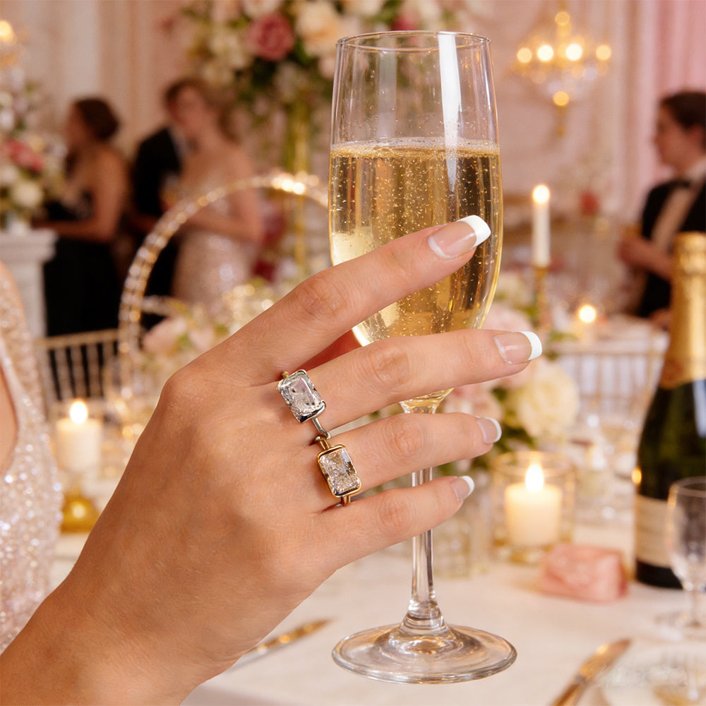 Everyday Gold Ring for Women S925 Metal Unique Rectangle Wedding Ring Jewelry