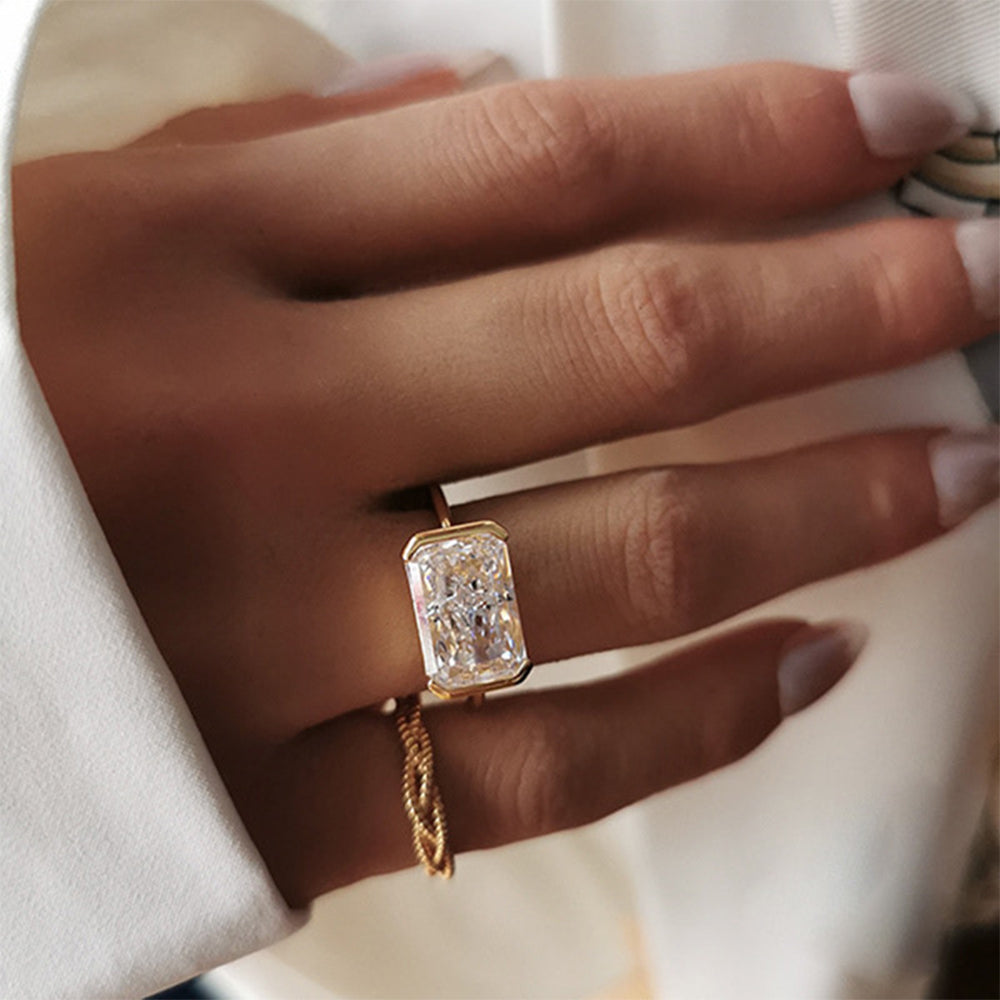 Everyday Gold Ring for Women S925 Metal Unique Rectangle Wedding Ring Jewelry