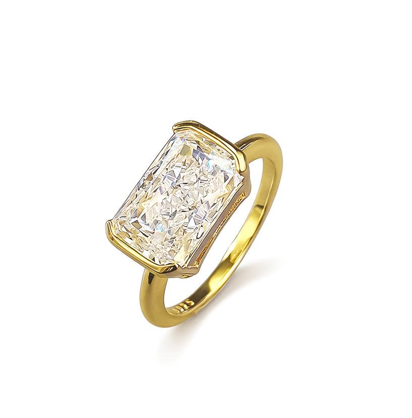 Everyday Gold Ring for Women S925 Metal Unique Rectangle Wedding Ring Jewelry