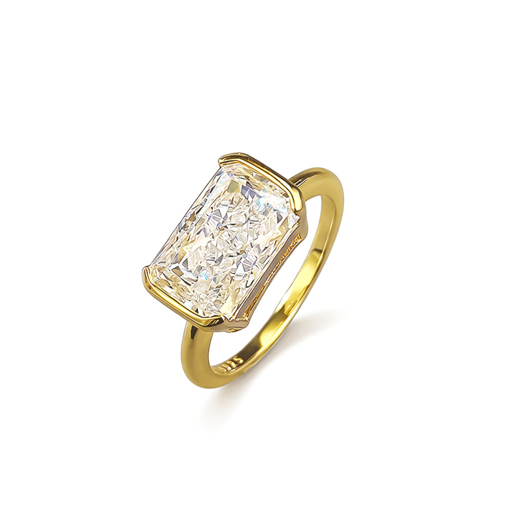 Everyday Gold Ring for Women S925 Metal Unique Rectangle Wedding Ring Jewelry