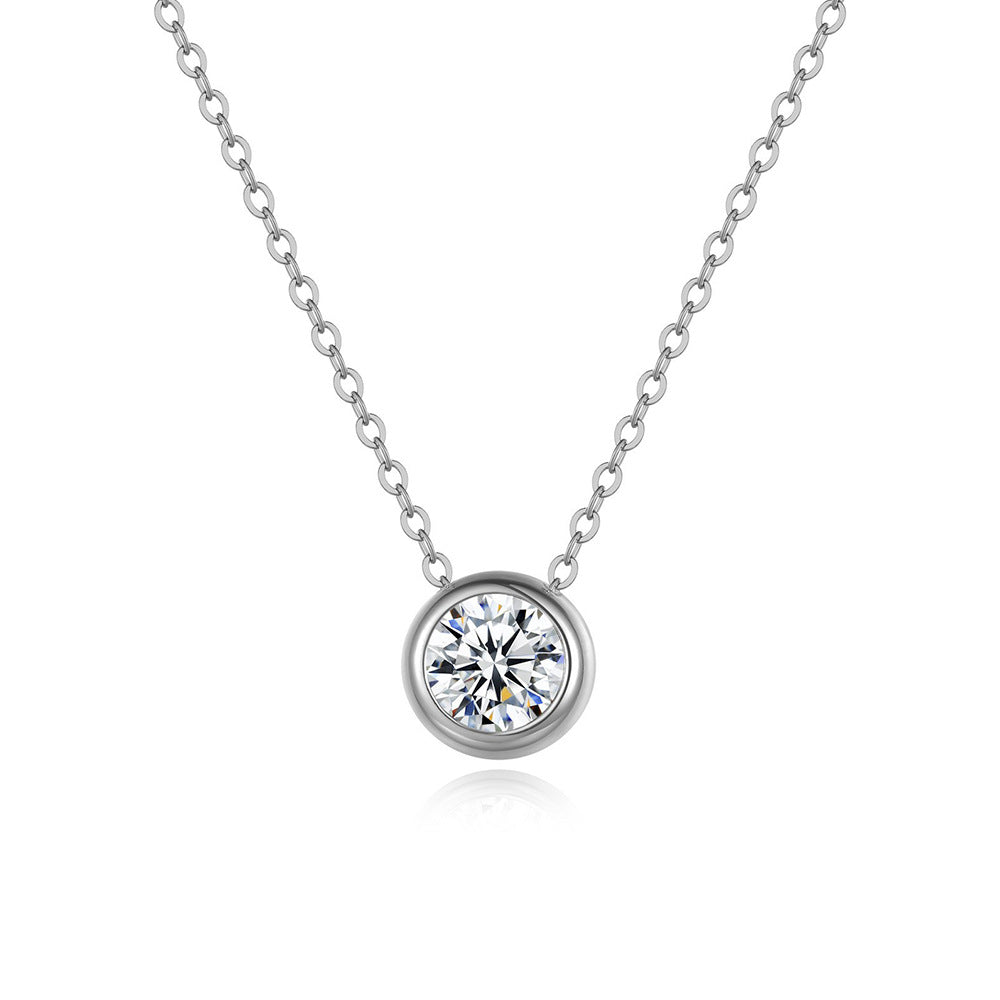 Round Solitaire Necklace 一 Moissanite, Waterproof