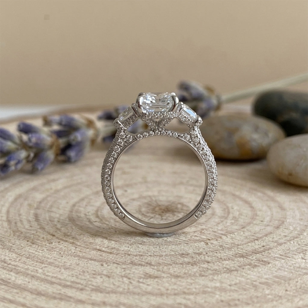 Vintage Radiant Trilogy Ring - with Pavé Band