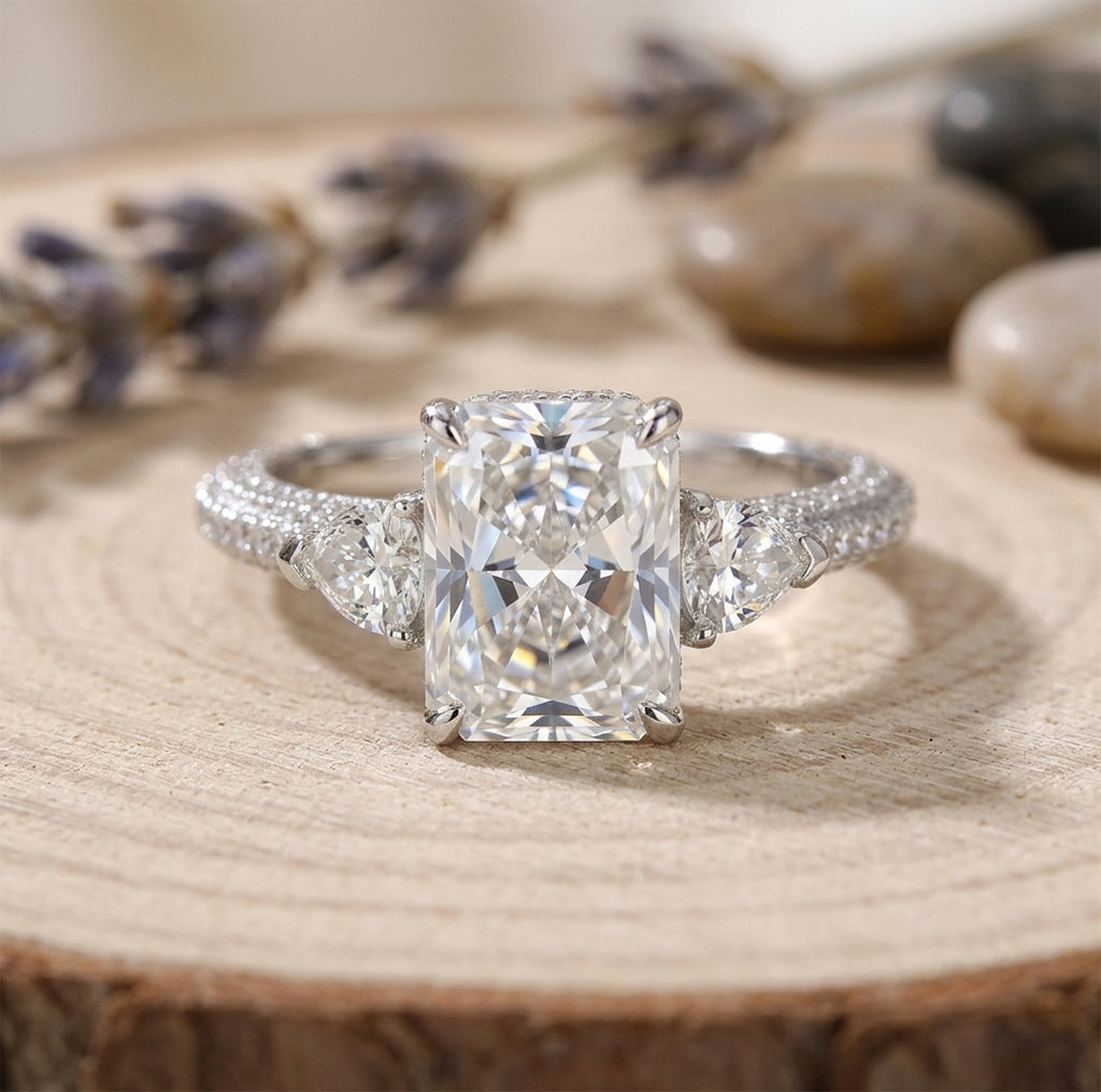 Vintage Radiant Trilogy Ring - with Pavé Band