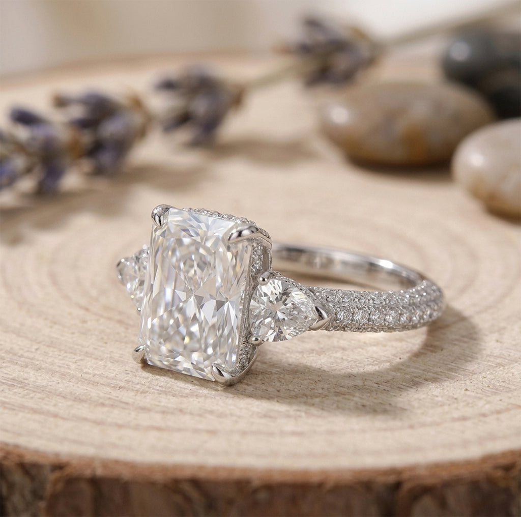 Vintage Radiant Trilogy Ring - with Pavé Band