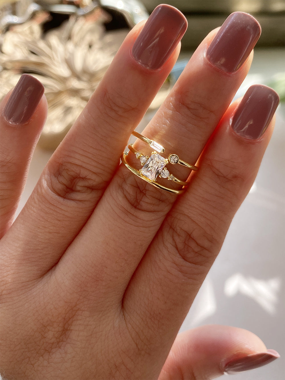 Engagement Ring for Women Gold Dainty Ring Simulated Diamond Wedding or  Everyday Jewelry