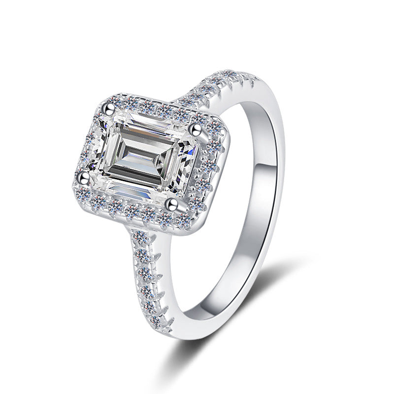 S925 Engagement Ring for Women Emerald-Cut Zirconia 2-Carat Sterling Silver Jewelry