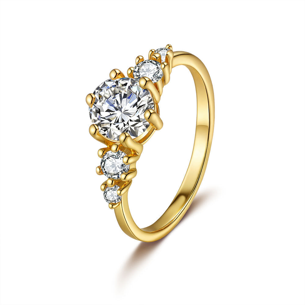 Engagement Ring for Women 24K Gold Filled Moissanite Promise Ring Simulated Diamond Wedding Jewelry