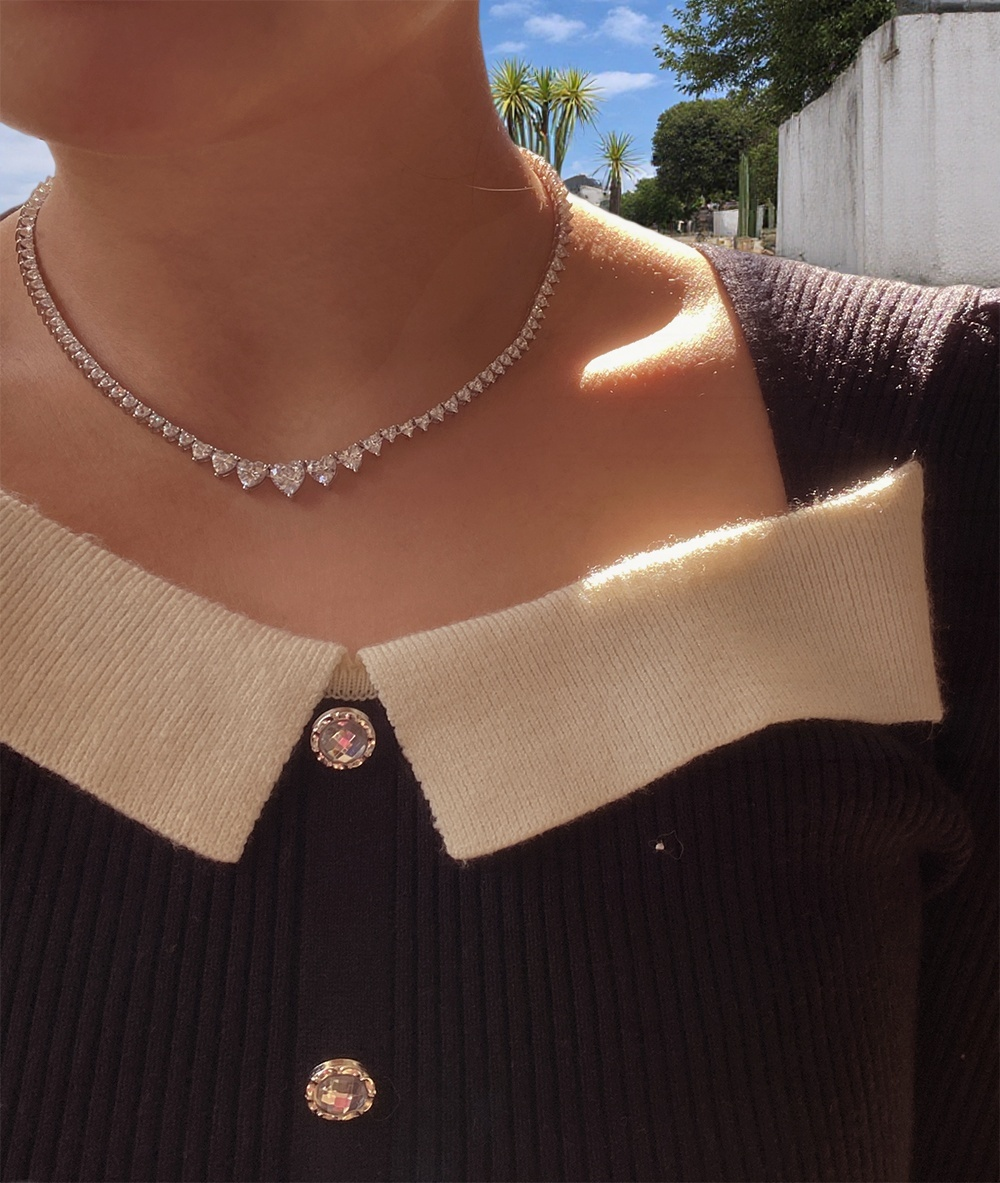 silver tennis necklace for women heart shape 