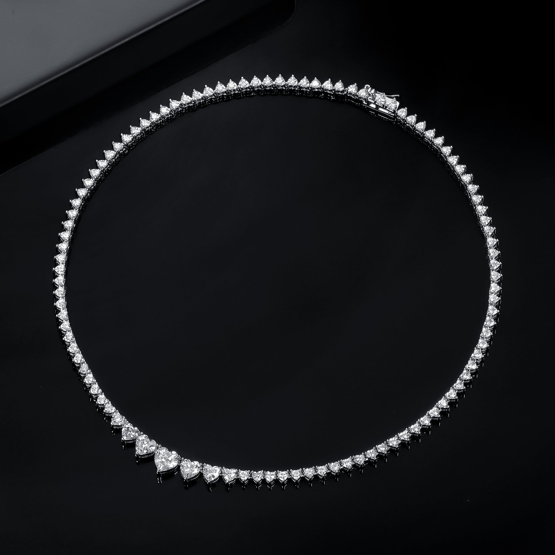 Elegance Tennis Necklace for Women Wedding Prom Jewelry Cubic Zirconia Chain, 4mm heart cut CZ Chain