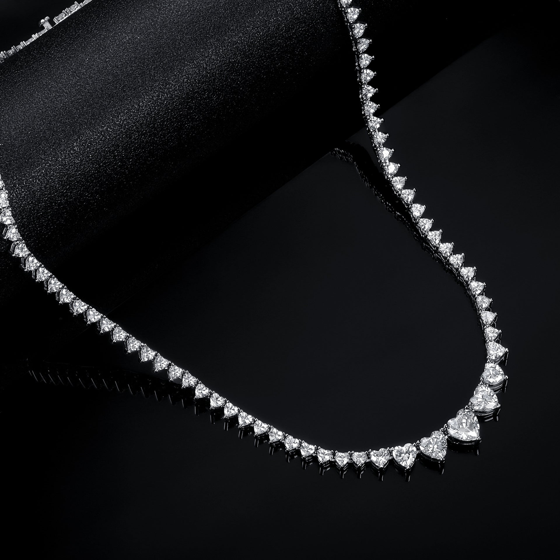 Elegance Tennis Necklace for Women Wedding Prom Jewelry Cubic Zirconia Chain, 4mm heart cut CZ Chain