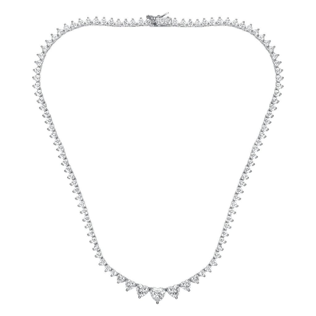 Elegance Tennis Necklace for Women Wedding Prom Jewelry Cubic Zirconia Chain, 4mm heart cut CZ Chain