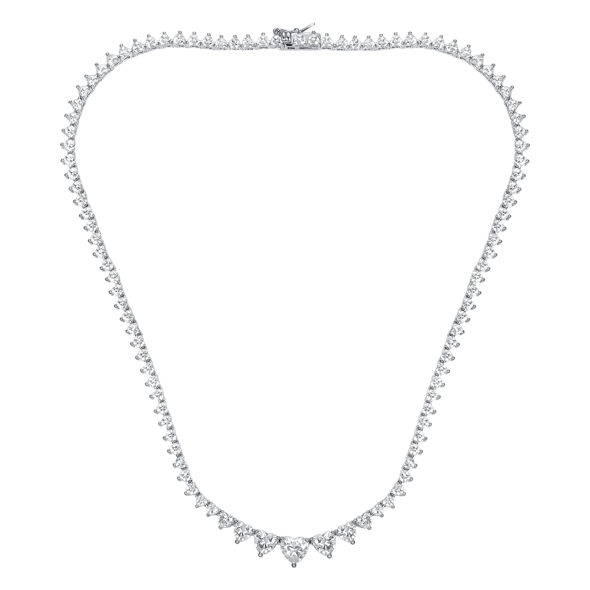 Elegance Tennis Necklace for Women Wedding Prom Jewelry Cubic Zirconia Chain, 4mm heart cut CZ Chain