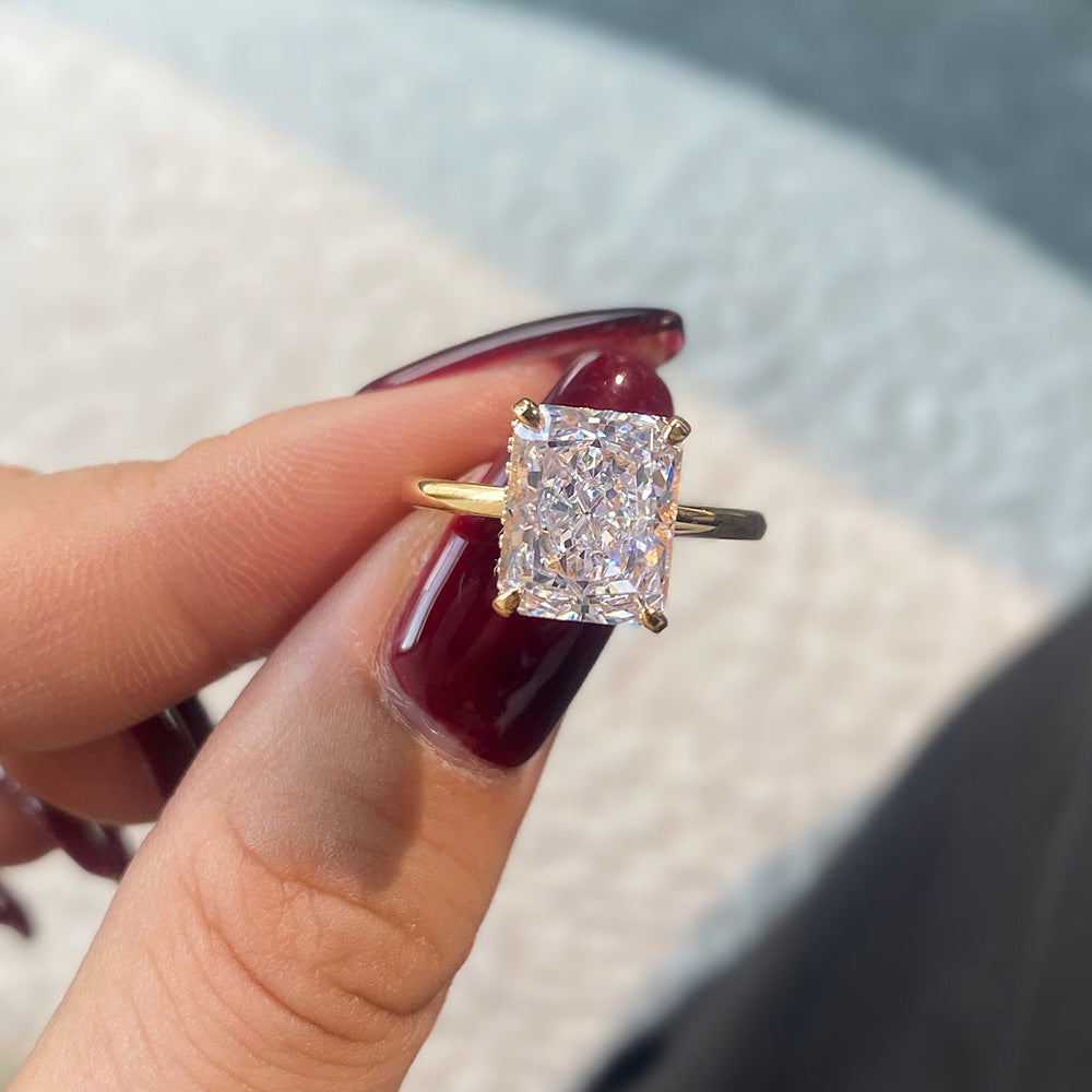 S925 Gold Plated Luxury Simulated Diamond Ring for Women 925 Sterling Silver Ring Wedding Jewelry