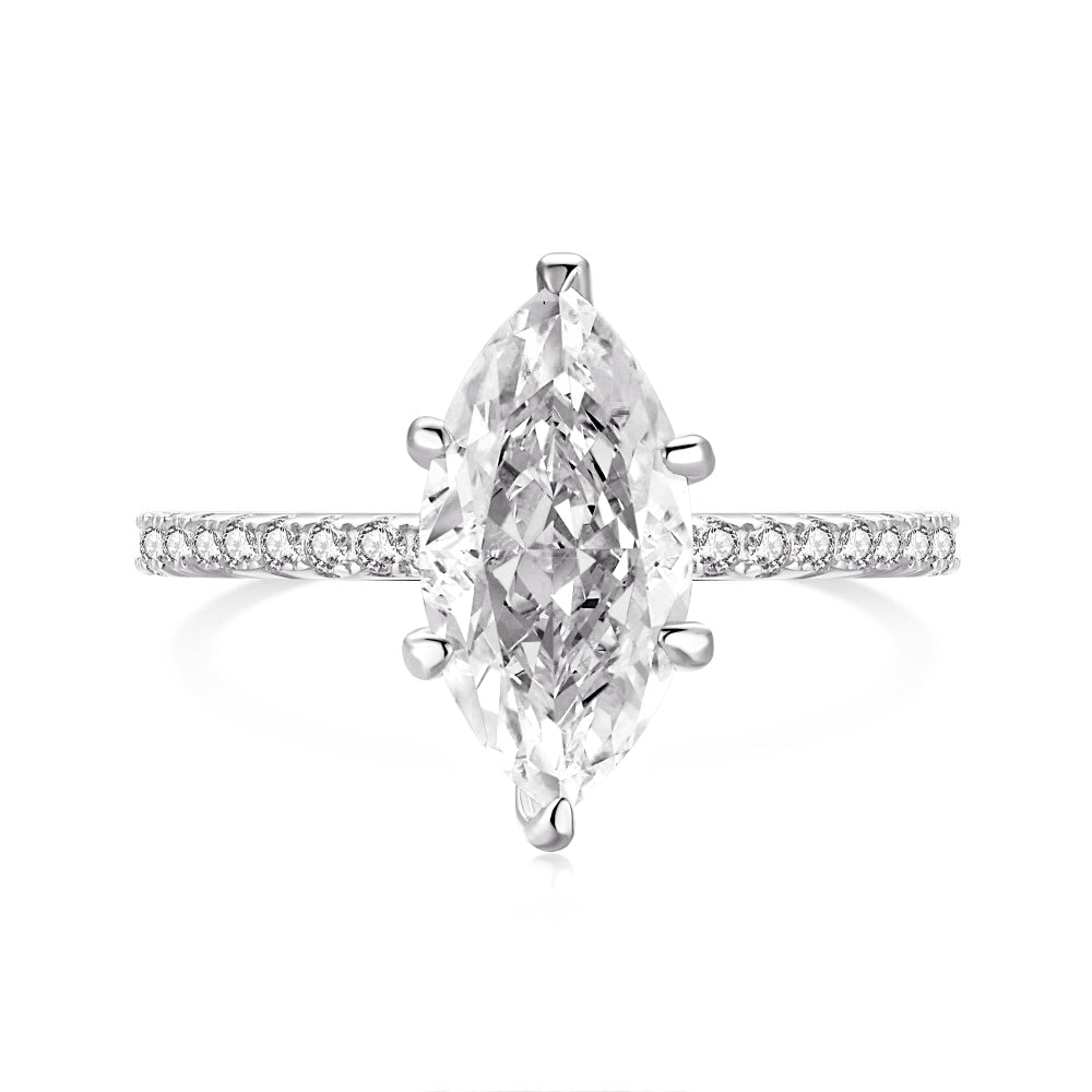 S925 Marquise Simulated Diamond Ring for Women Sterling Silver Jewelry Ice-Cut