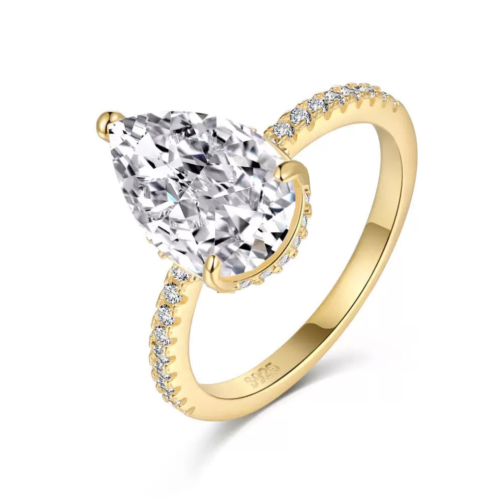 S925 Glod Plated Teardrop Wedding Bands for Women Sterling Silver Engagement Rings
