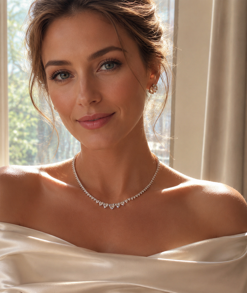 Elegance Tennis Necklace for Women Wedding Prom Jewelry Cubic Zirconia Chain, 4mm heart cut CZ Chain