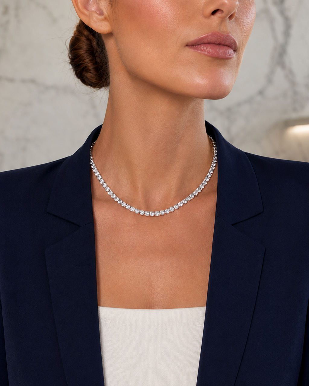 Elegance Tennis Necklace for Women and Men Silver Plated Cubic Zirconia Chain 3mm Round cut CZ Chain